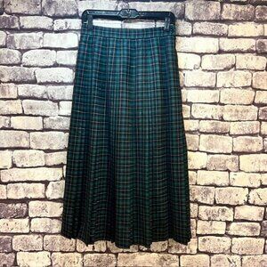 Viyella Vintage Navy, Green & Red Plaid Wool Pleated Skirt Size 12